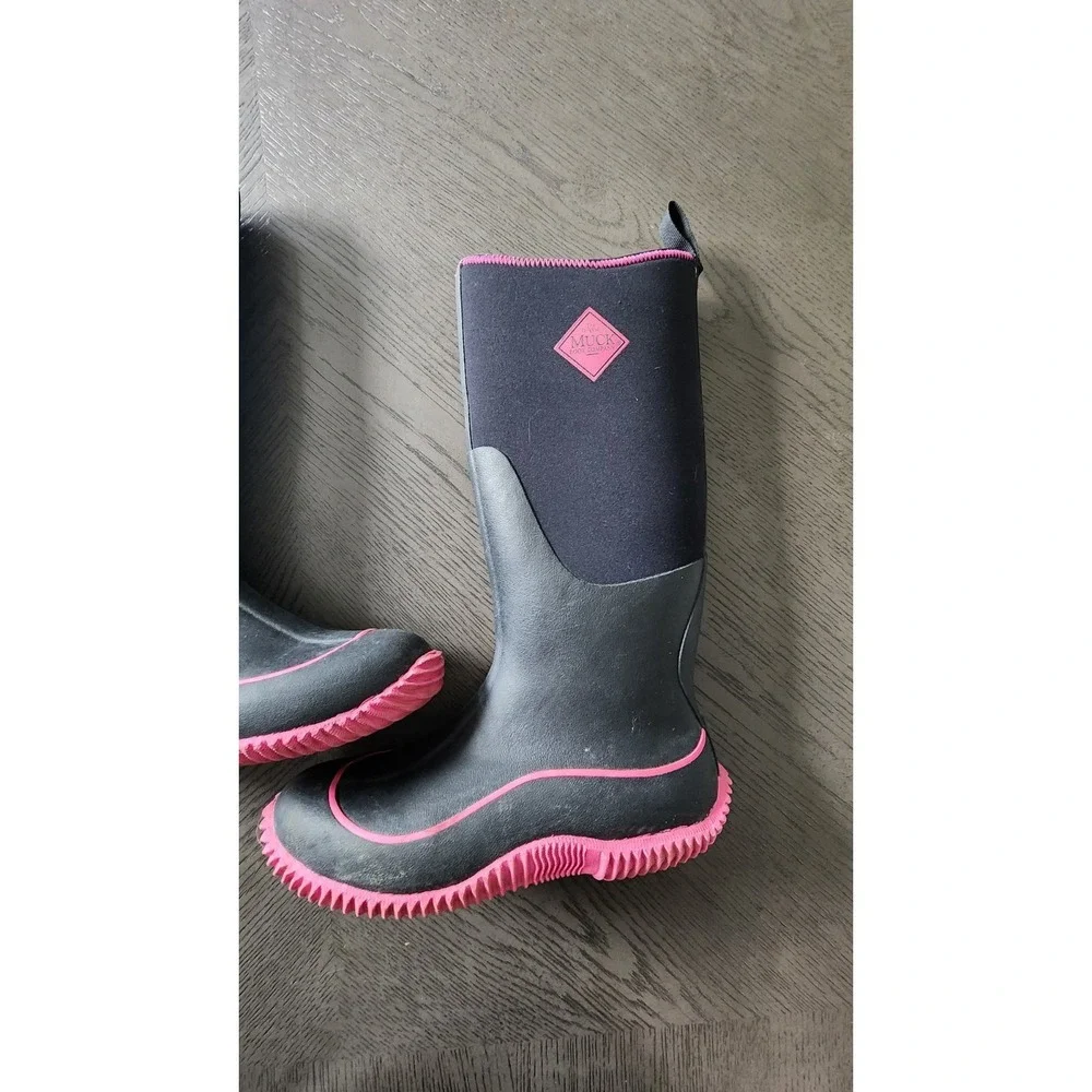 Muck Hale Women's Waterproof Rubber Boots Black & Pink Size 9 • Outdoor Wear